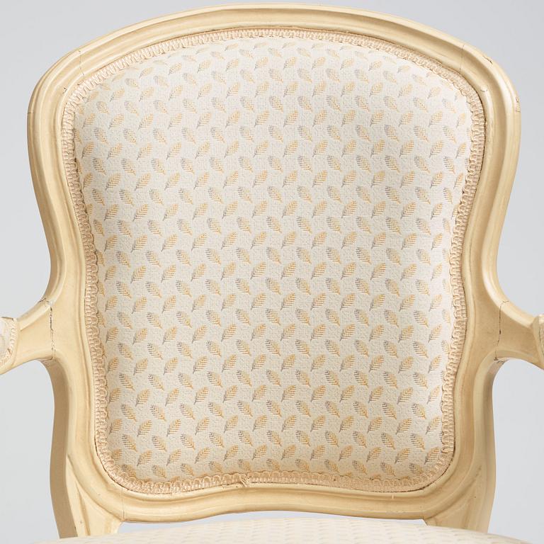 A pair of Swedish Rococo armchairs, second part of the 18th century.