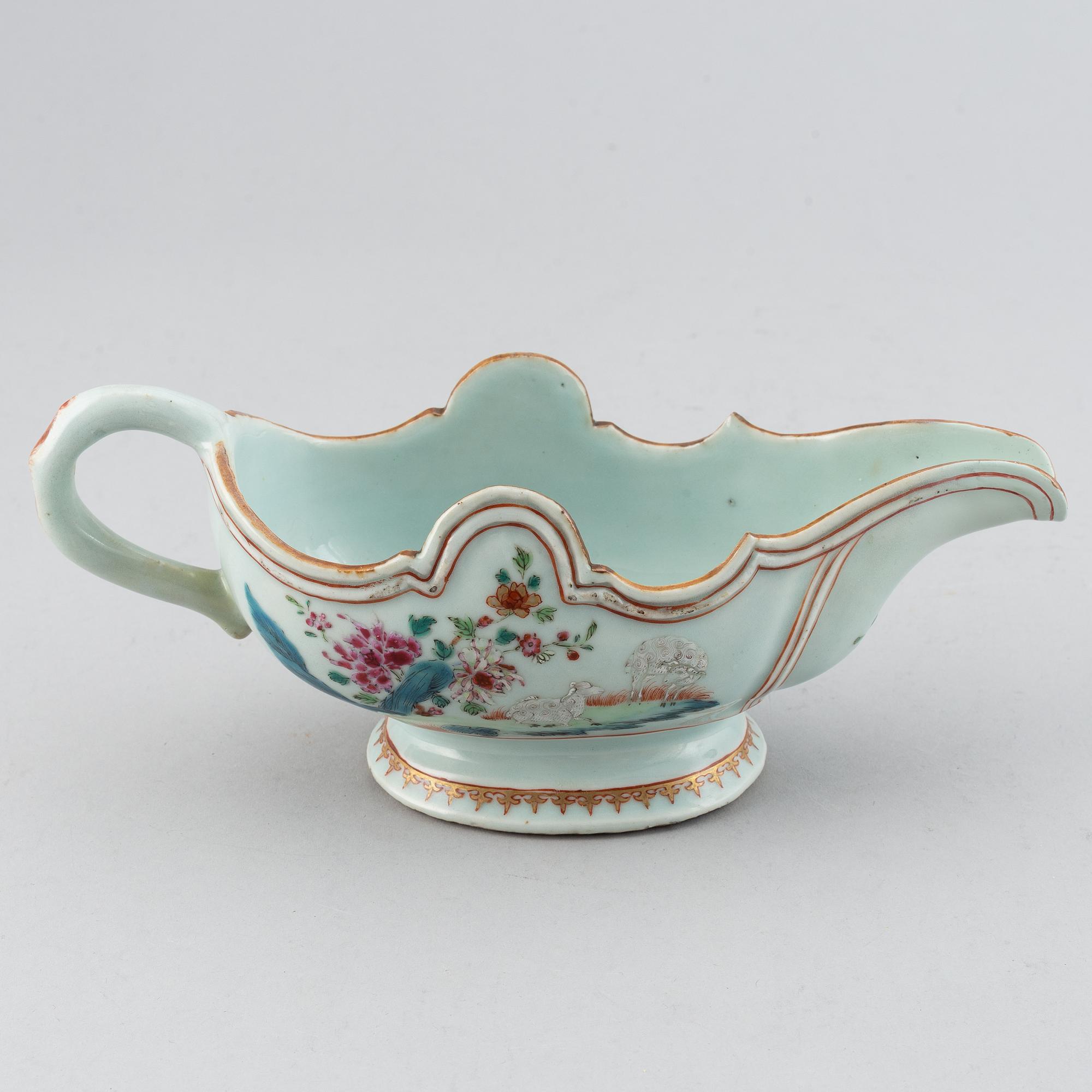 A famille rose sauce boat, Qing dynasty, Qianlong (1736-95).