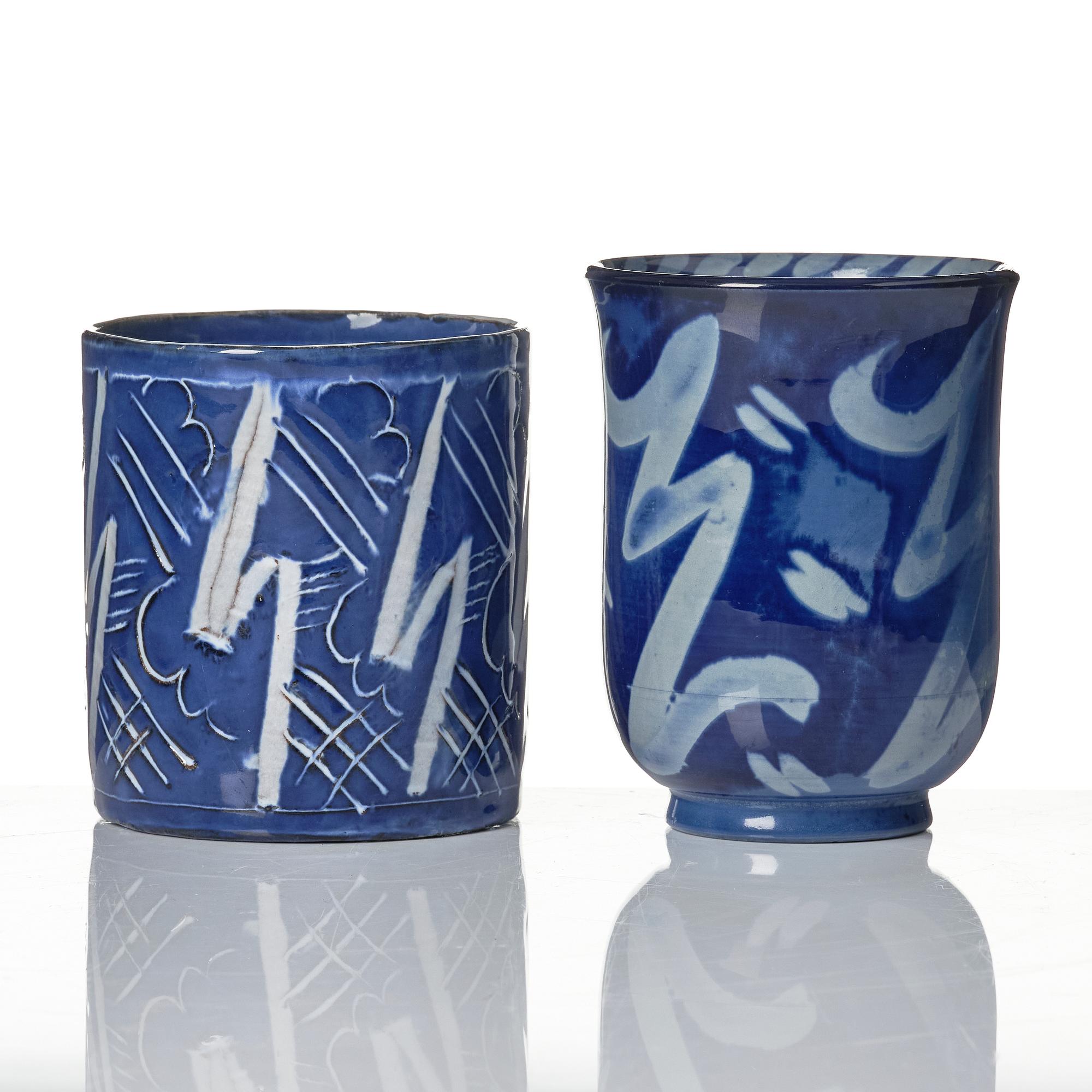 Wilhelm Kåge, two porcelain vases and an earthenware jar with cover, Gustavsberg, Sweden, 1924 and presumably 1930.