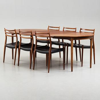 NIELS OLE MØLLER, matbord med sex stolar, modell 78, JL Møller, Danmark 1960-tal.