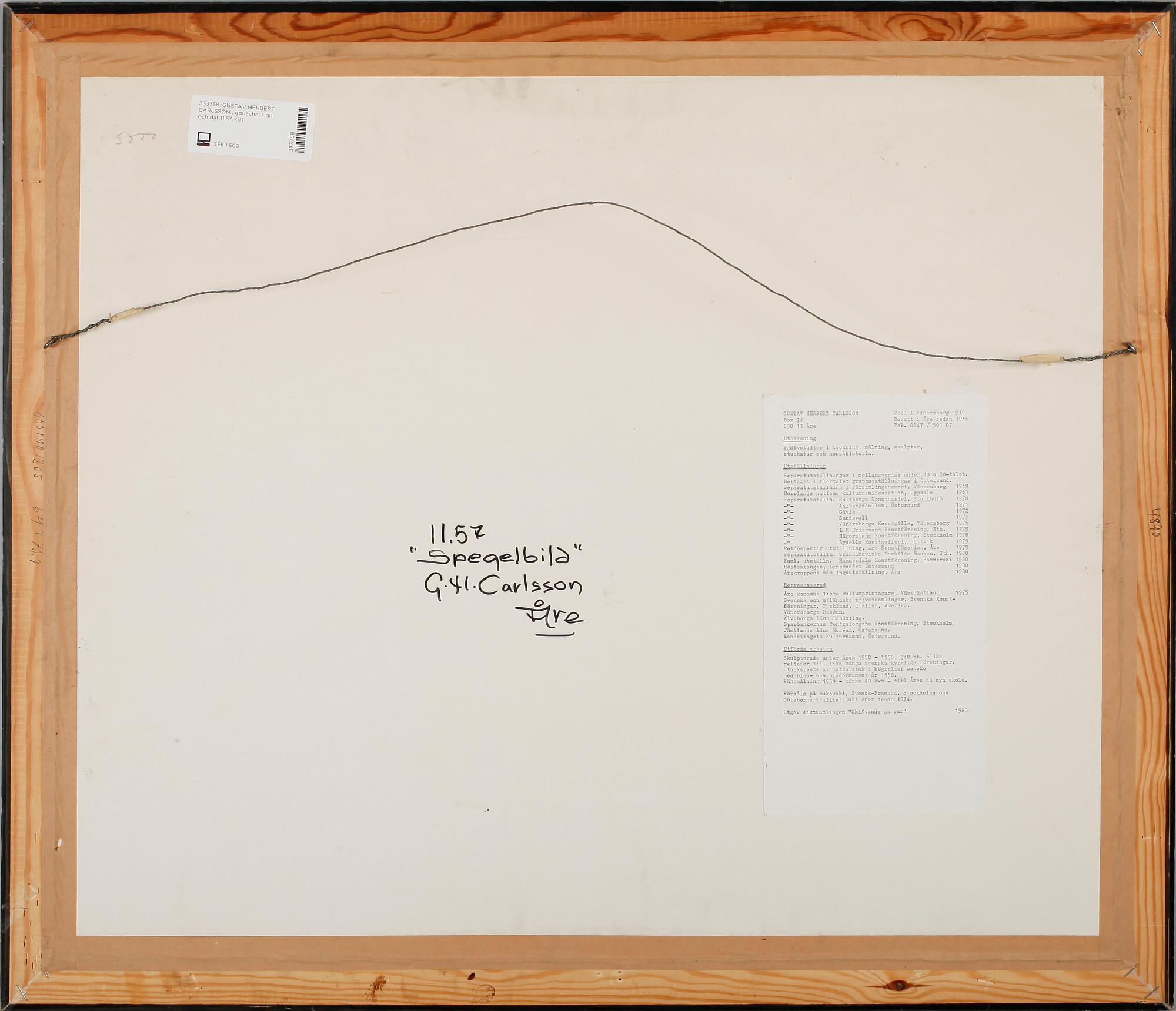GUSTAV HERBERT CARLSSON , gouache, sign och dat 11.57.