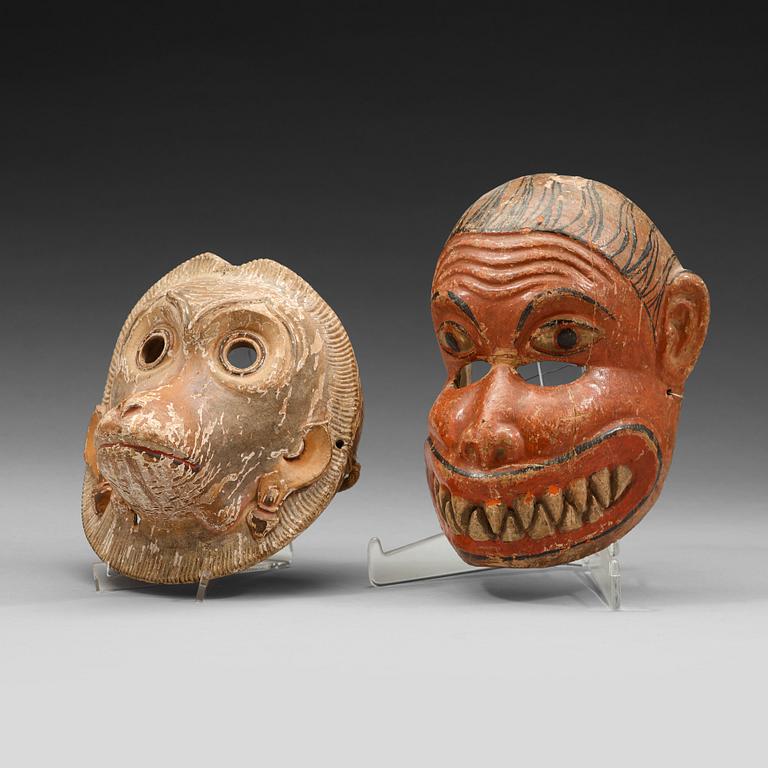 Twoo wooden masks, presumably India, circa 1900.