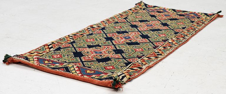 An embroidered carriage cushion, c. 98,5 x 41 cm, South West Scania, circa 1800-1830.