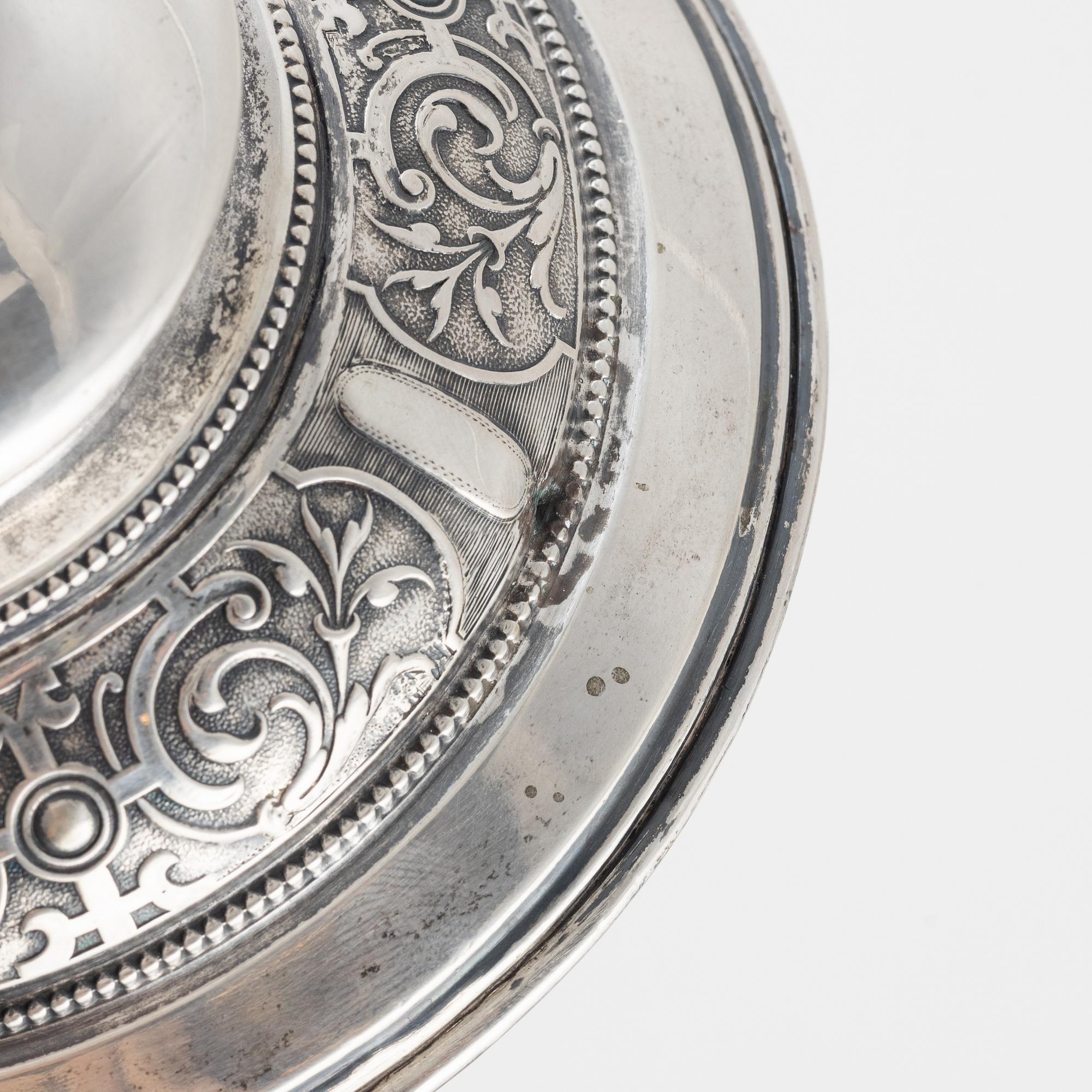 Lockpokaler, 2 st, silver, bl a Carl August Nilsson, Malmö 1885.