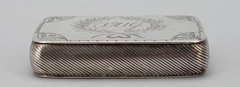 SNUSDOSA, silver, Helsingfors, Gabriel Wahlbäck 1831-1837. Vikt 30 g.
