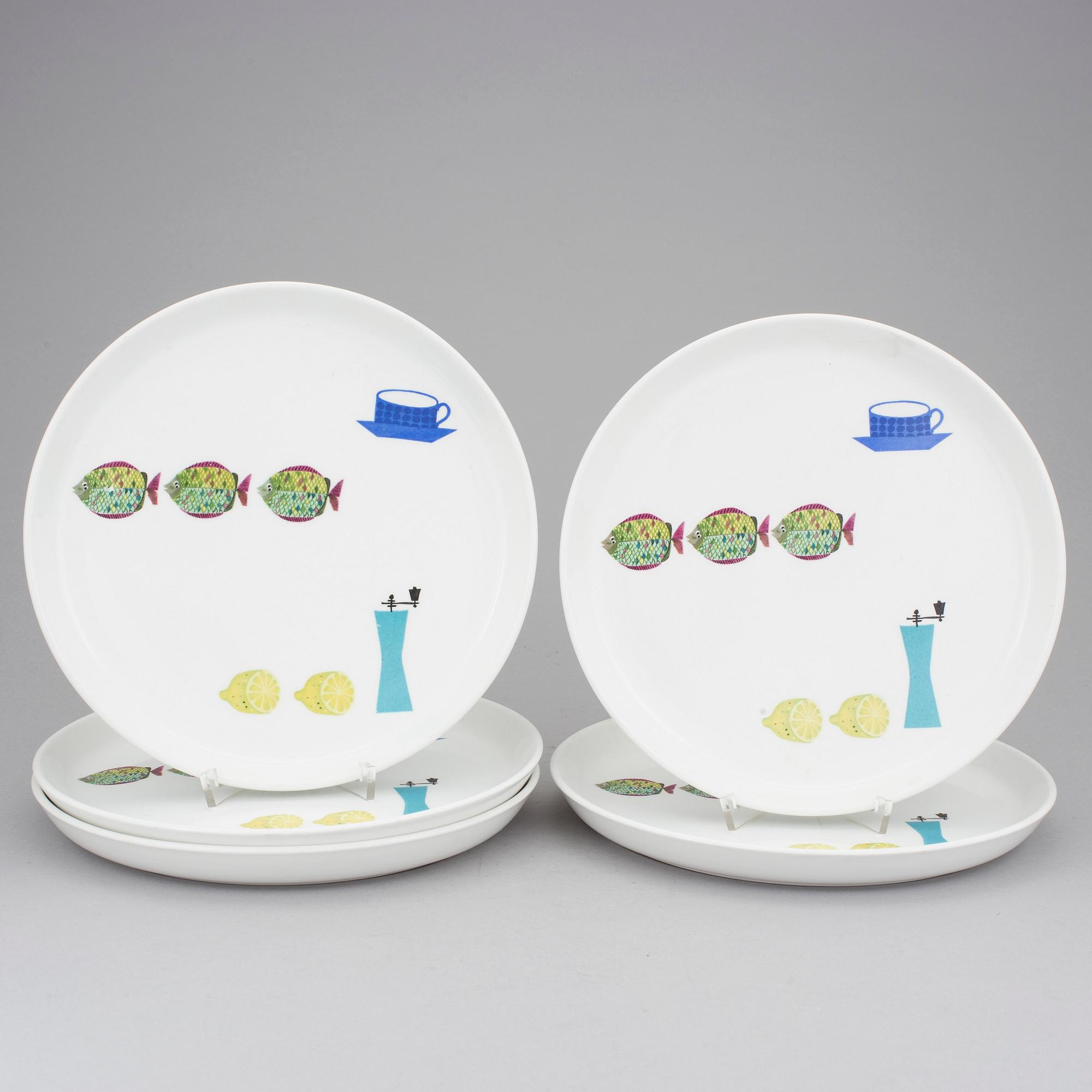 STIG LINDBERG, tallrikar, 5 st, "Pynta", Gustavsberg. I produktion 1962-1965.