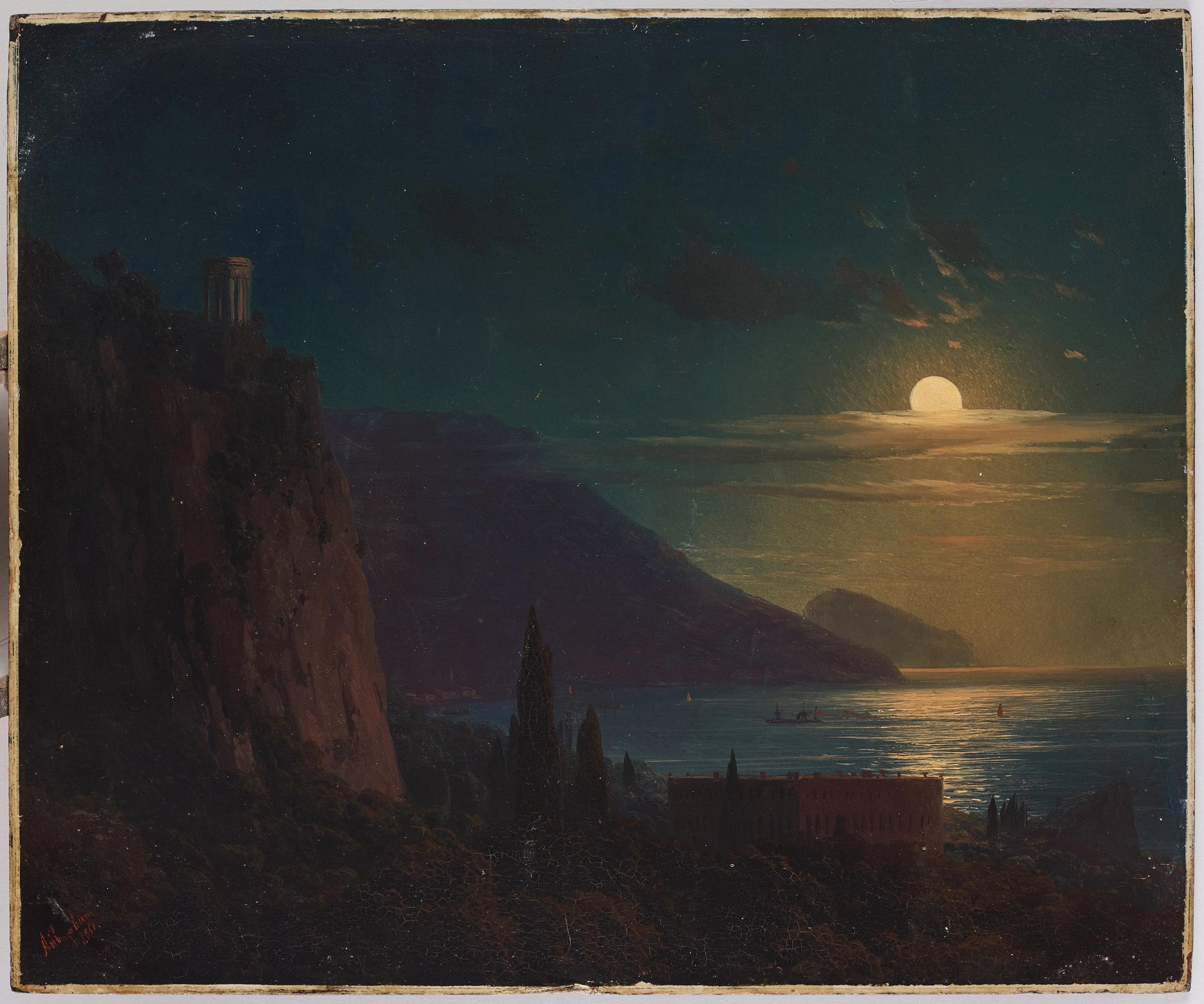 Ivan Constantinovich Aivazovsky, Månsken över Oreanda på Krim med Aiu-Dagh i horisonten.