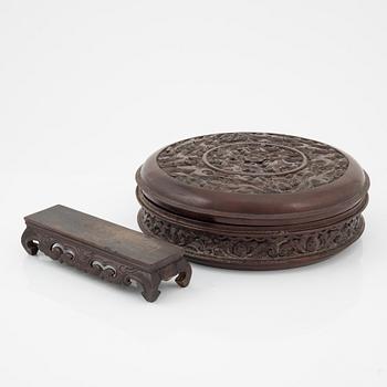 A wooden box with cover and a stand, Indonesia, Jakarta, 20th Century.