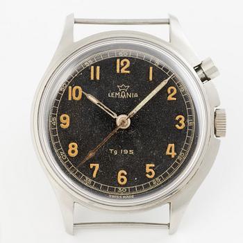 Lemania, Tg 195, "Three crowns", chronograph, wristwatch, 40 mm.
