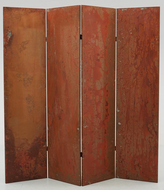 A Mats Theselius 'Rörligt Objekt' copper room divider by Källemo, Sweden post 1989.