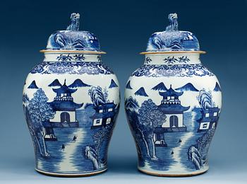 1741. A pair of large blue and white palace jars with covers, Qing dynasty, Qianlong (1736-95).