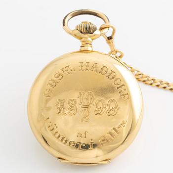 Omega, pocket watch, 18K gold, 18K gold chain, 51 mm.