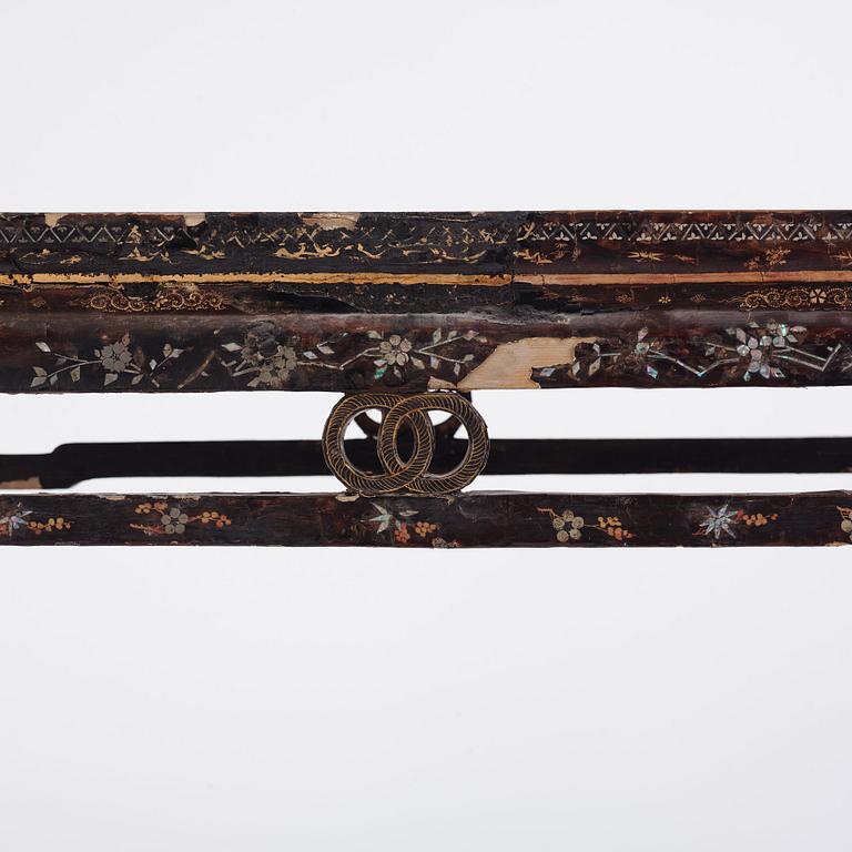 A  Chinese black lacquered altar table with mother of pearl inlay, 17th /18th Century.