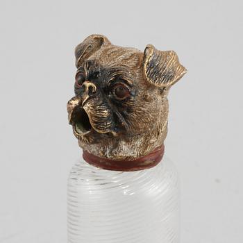 FLASKA, glas och metall, 1900-talets första hälft.
