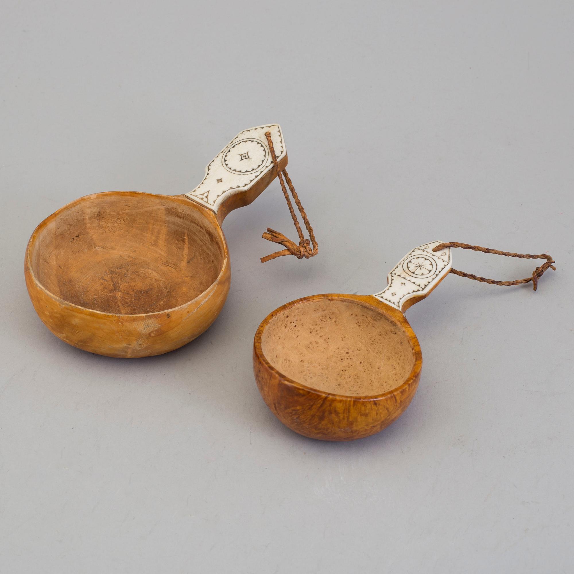 Two traditional wooden sami "kåsa", one signed PP.