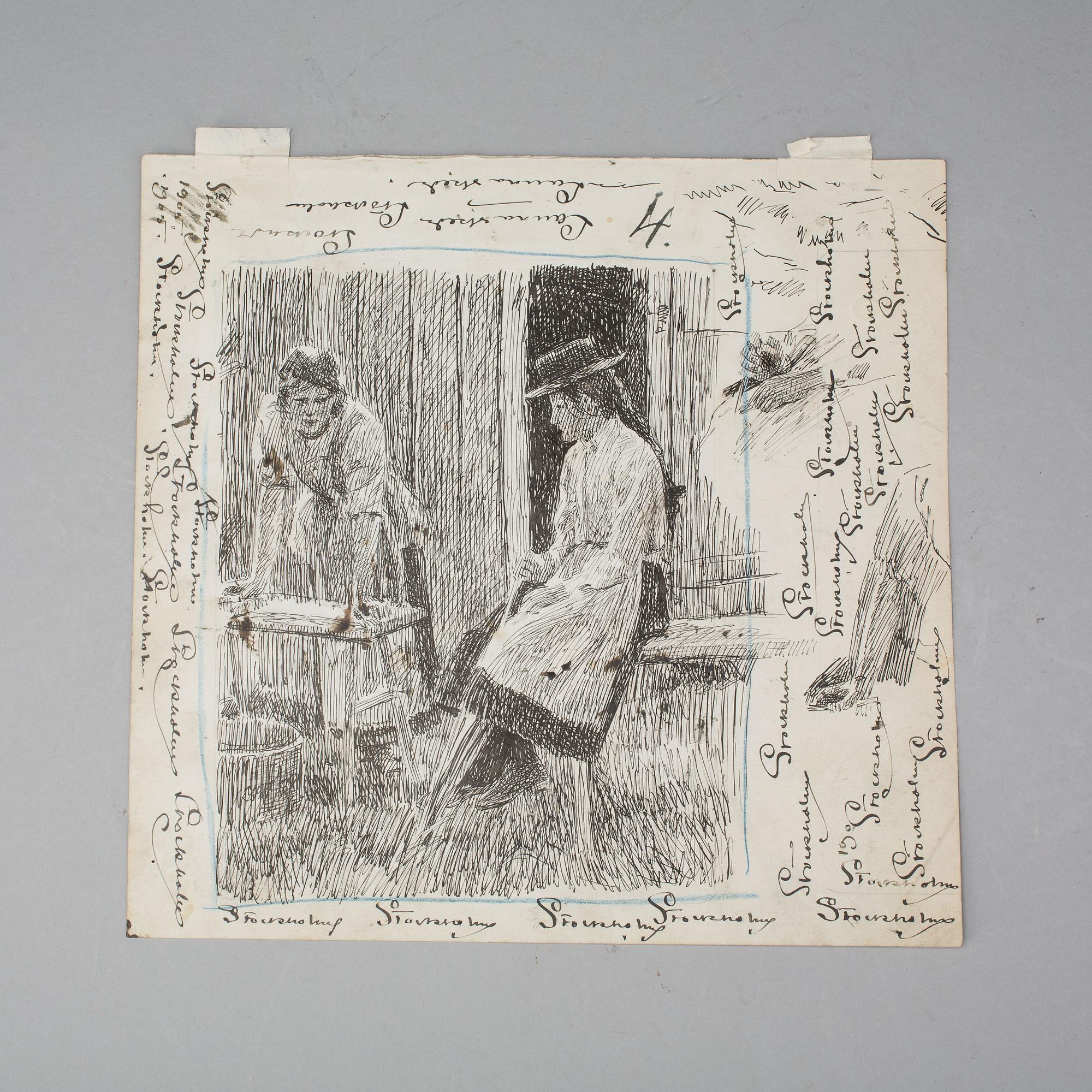 EUGÈNE JANSSON, teckning. Signerad och daterad 1905.