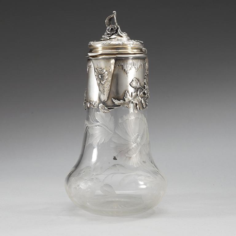 A Russian 20th century glass and parcel- gilt jug.