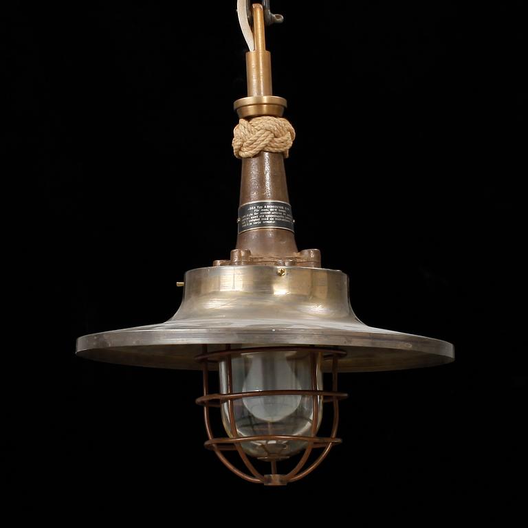 TAKLAMPA, skeppstyp, mässing/glas ,ASEA, 1900-talets mitt.