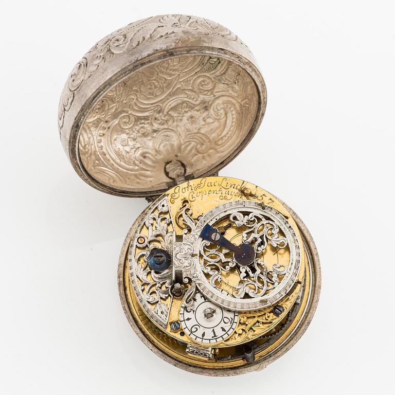 Lincke, Copenhagen, a silver case pocket watch, mid 18th century.