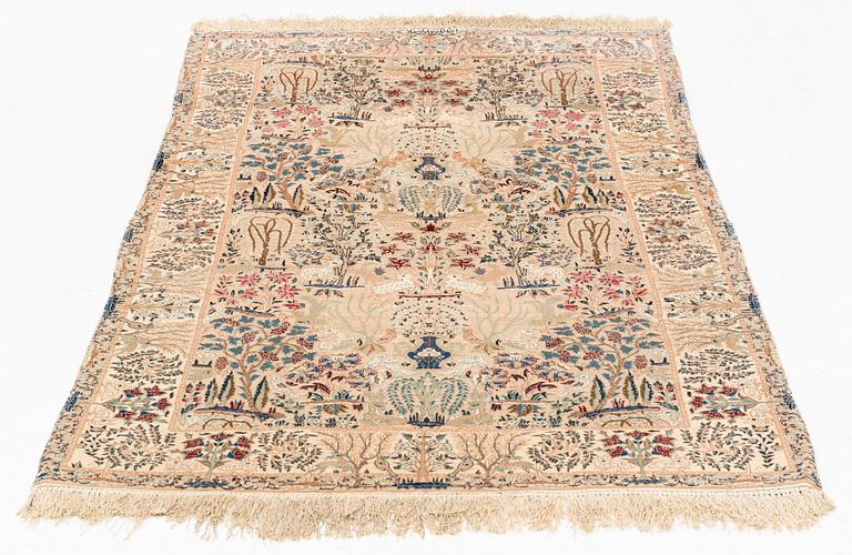 A semi-antique pictoral, part silk, Nain rug, signed by Pahlevan Motefai, ca ca 172 x 101 cm.