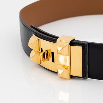 Hermès, a 'Collier de Chien' black leather belt, 1991. Size 75.