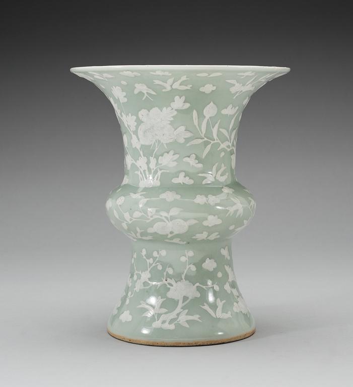 A celadon slip decorated vase, Qing dynasty, Kangxi (1662-1722).