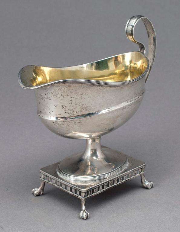 GRÄDDKANNA, silver, gustaviansk,oidentifierad mästarstämpel, Stockholm 1797. Vikt ca 241 gram.