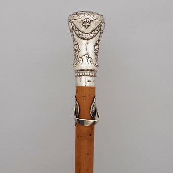 A German 18th century walking-stick with silver knob, marks of Johan Abraham Ostertag, Augsburg 1793-1795.