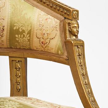 A pair of late Gustavian open armchairs attributed to E. Ståhl (master in Stockholm 1794-1820).