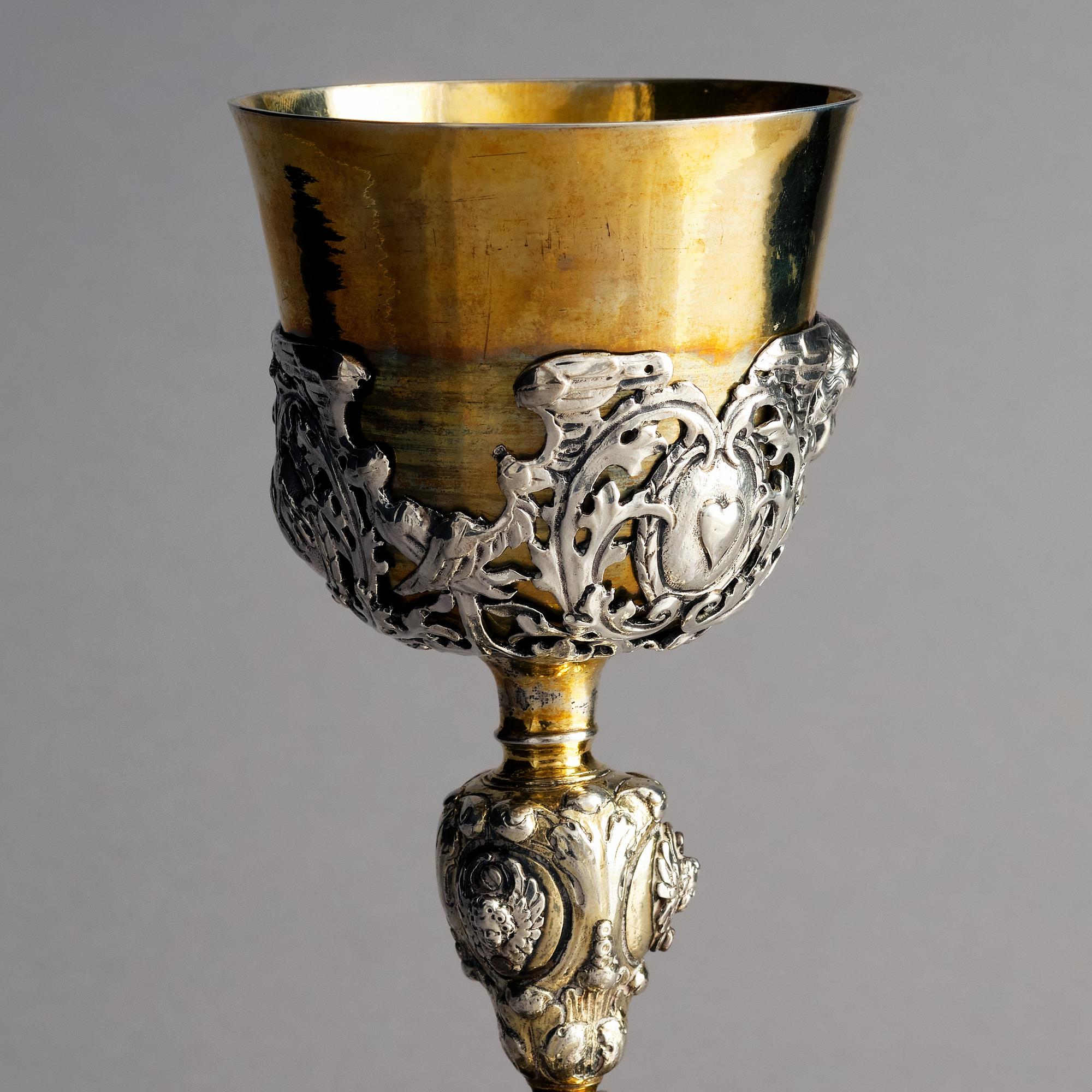 A German 17th century parcel-gilt silver cup, mark of Johann Haltenwanger, Augsburg 1697-1699.