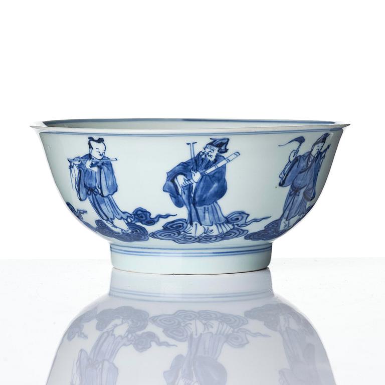 A blue and white 'Immortals' bowl, Qing dynasty, Qianlong (1736-95).
