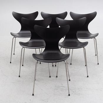 Arne Jacobsen, six chairs, 'The Lily', Fritz Hansen, Denmark, 2010.