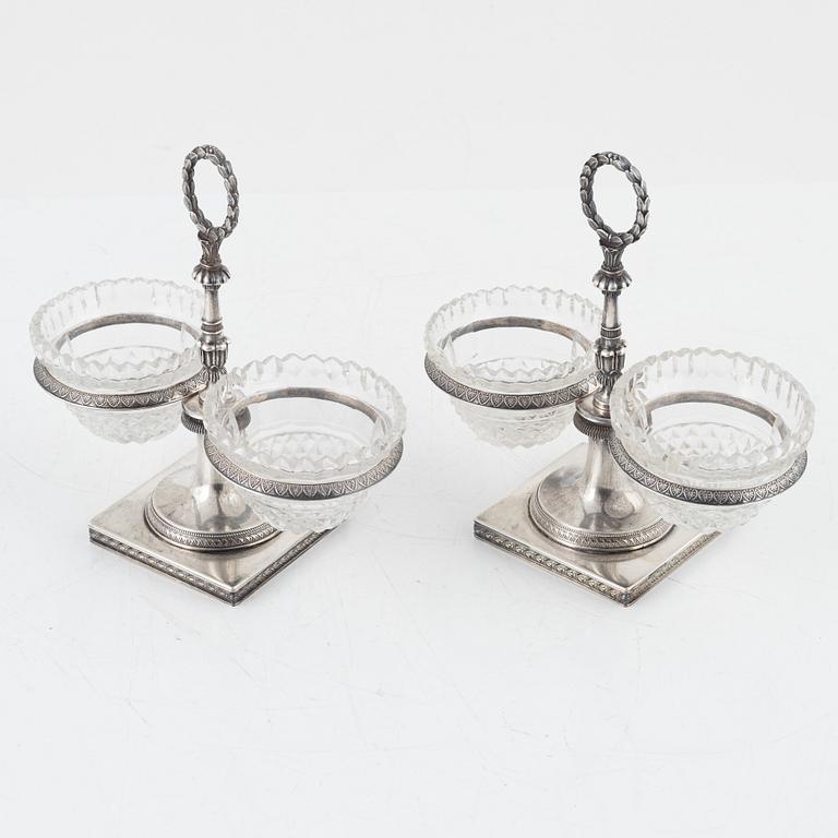 A pair of Empire silver and cut glass salt cellars, Vienna, Austro-Hungarian, 1817.