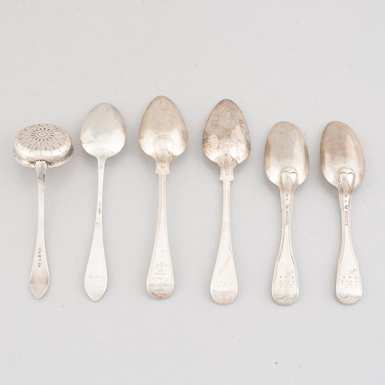 Spoons, 6 pcs, silver, Sweden and Norway, late 18th-early 20th century.
