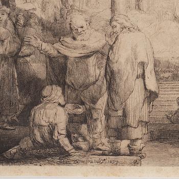 Rembrandt Harmensz van Rijn, "Peter and John at the Gate of the Temple", later impression, probably 18th century.