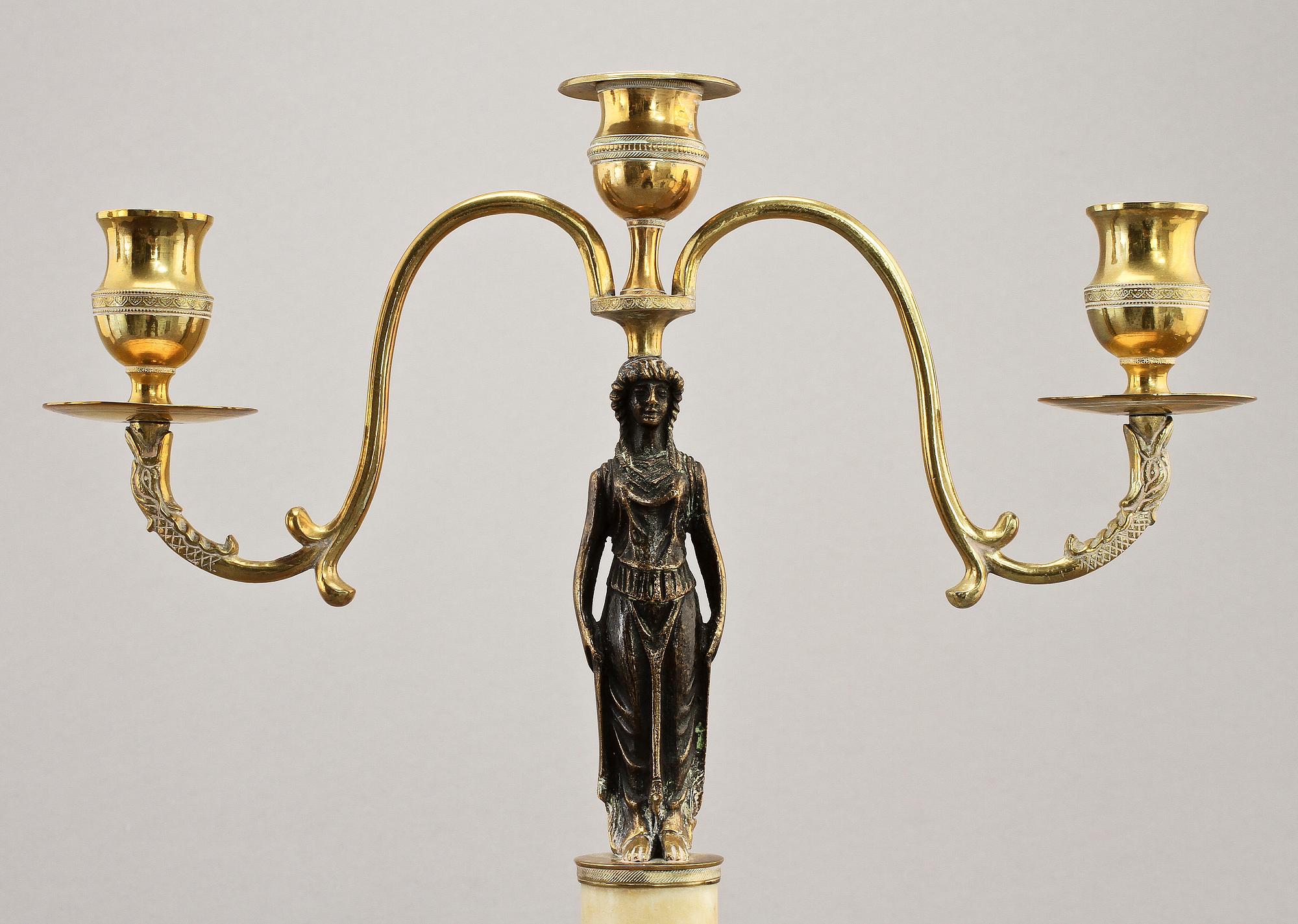 KANDELABRAR, ett par, delvis sengustavianska, 1800-tal.