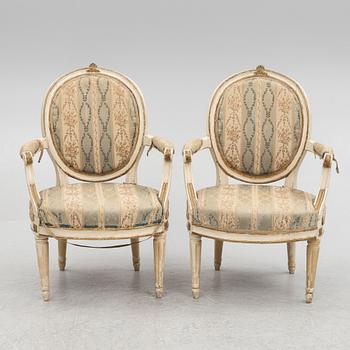 A pair of Gustavian armchairs, Sweden, end of the 18th century.
