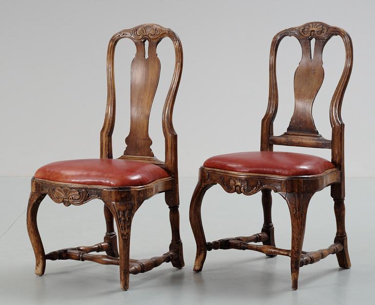 Two similar Swedish Rococo chairs, 18th Century.