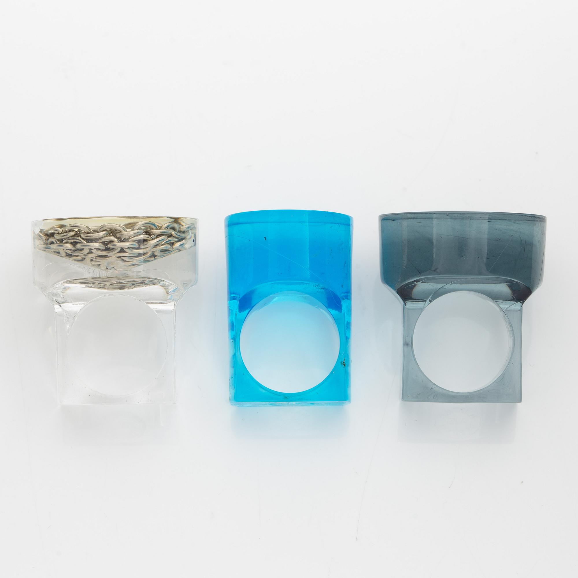 Siv Lagerström, three rings, acrylic plastic, 1970s.