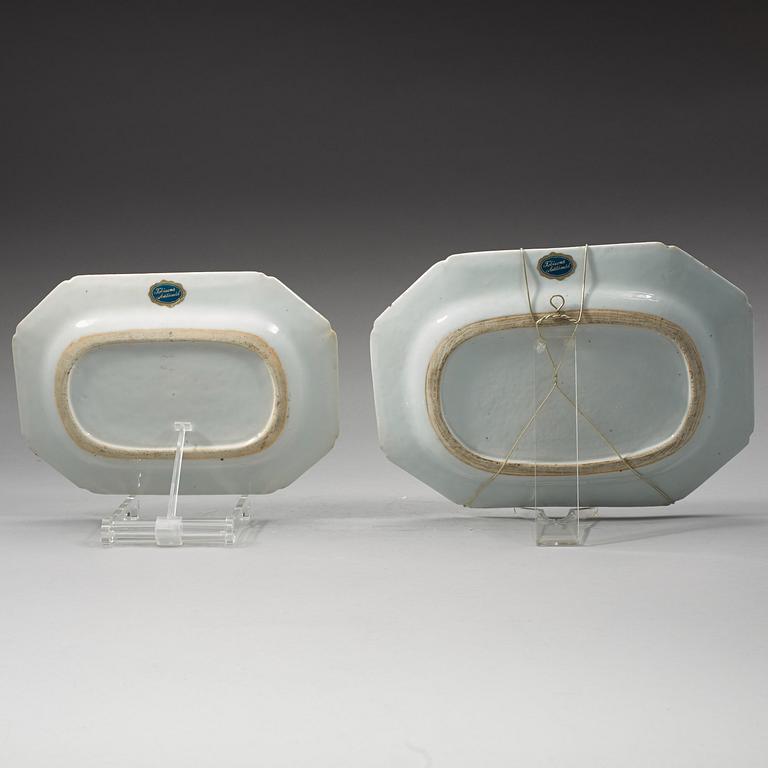 Two famille rose 'double peacock' dishes, Qing dynasty, Qianlong (1736-95).