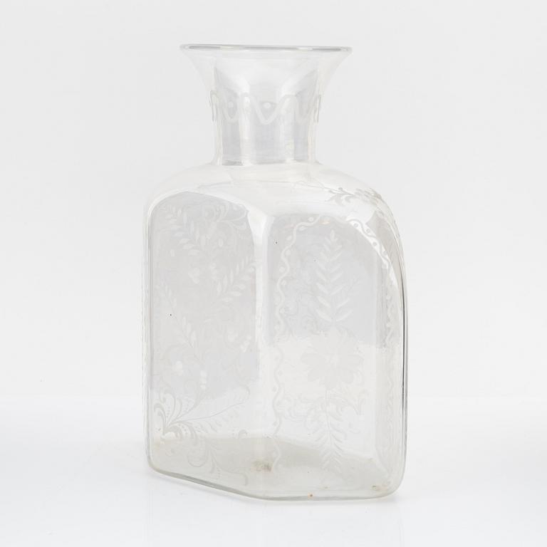 A hexagonal glass flask, 20th century.