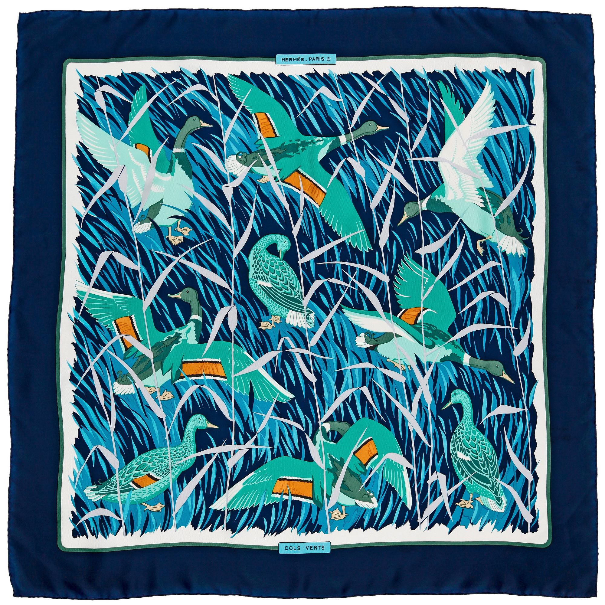 HERMÈS, silk scarf, "Cols vert".
