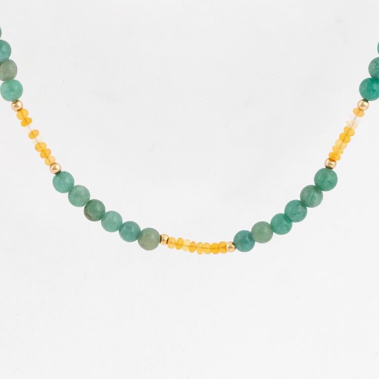 Aventurine quartz and opal bead necklace.