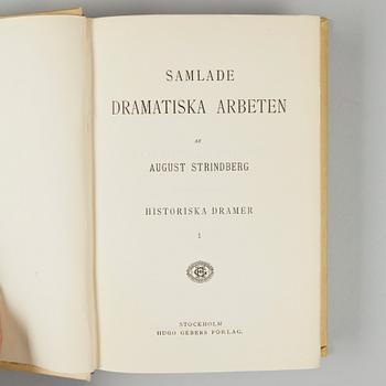 BOKVERK, 4+2 vol, "Samlade dramatiska arbeten: Romantiska dramer I-IV. Historiska dramer I-II", A. Strindberg, Stockholm 1903-04.