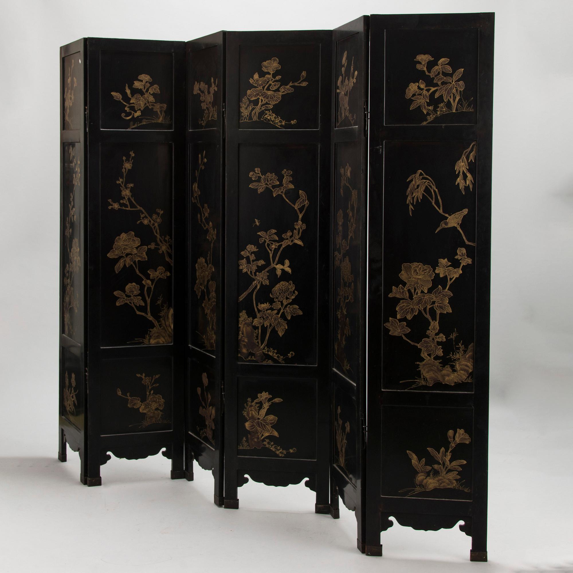 Vikskärm, 6 delar, Kina 1900-talets första hälft.