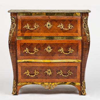 A rococo parquetry commode by C. Linning (master in Stockholm 1744-79).