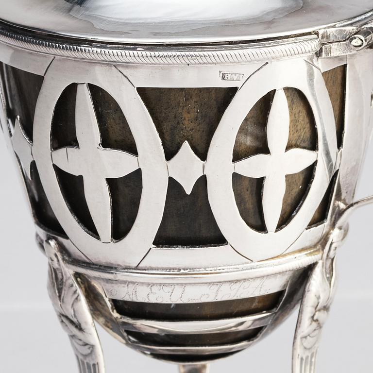 A Swedish silver Mustard Pot with lid, mark of Johan Abraham Hallard, Stockholm 1794.