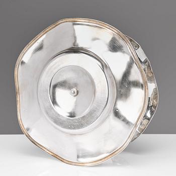 A 20th century sauce-bowl and bowl/dish, silver plated metal.