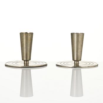 Ystad-Metall, a pair of candlesticks and a tray, 1938-42.