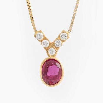 Balestra, Small briliant cut diamond and synthetic ruby necklace.